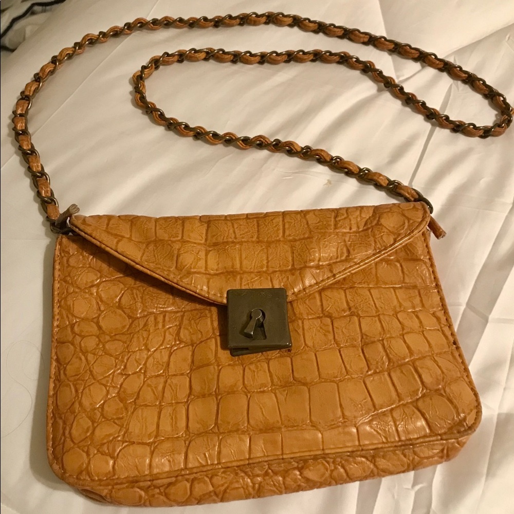 Satchel - mustard yellow snack print